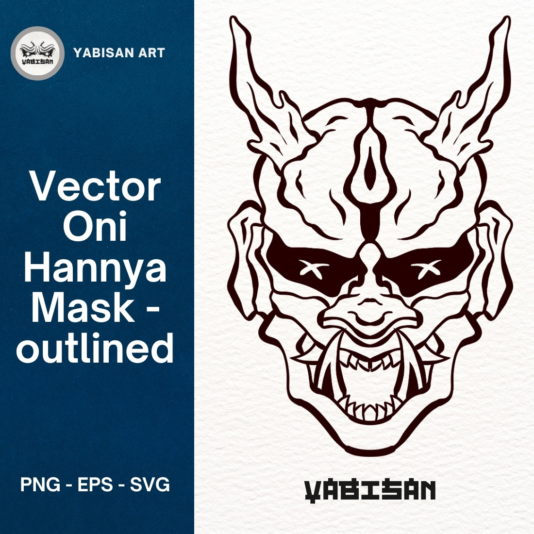 Oni Hannya Mask Art 3 – Outlined preview image.