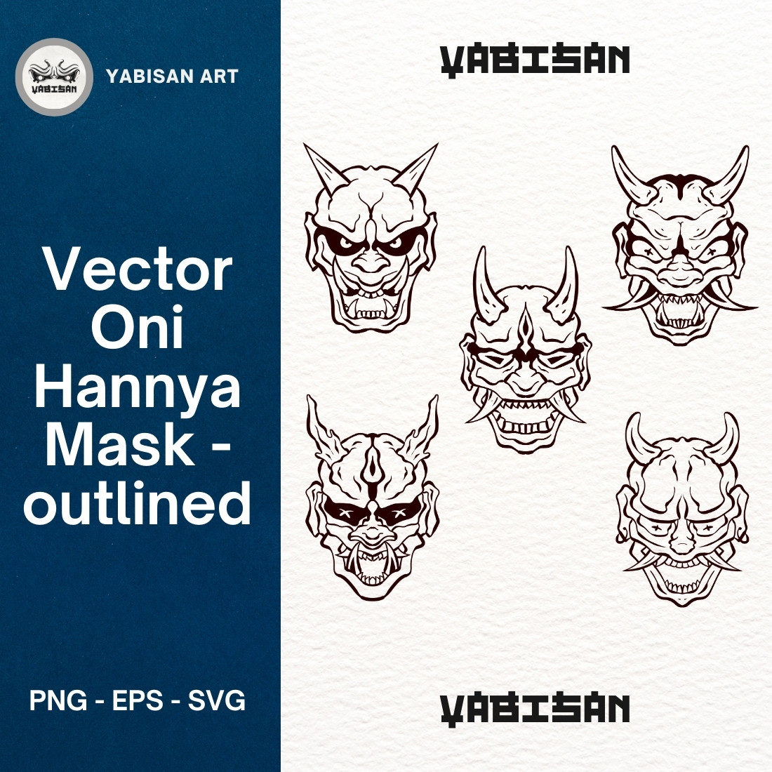 Oni Hannya Mask Art set – Outlined preview image.