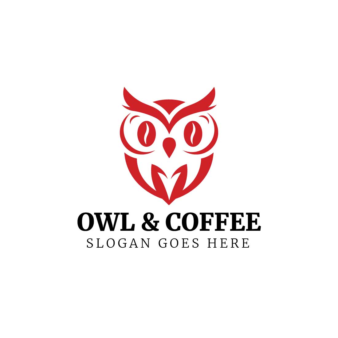 Coffee Owl flat Logo design preview image.