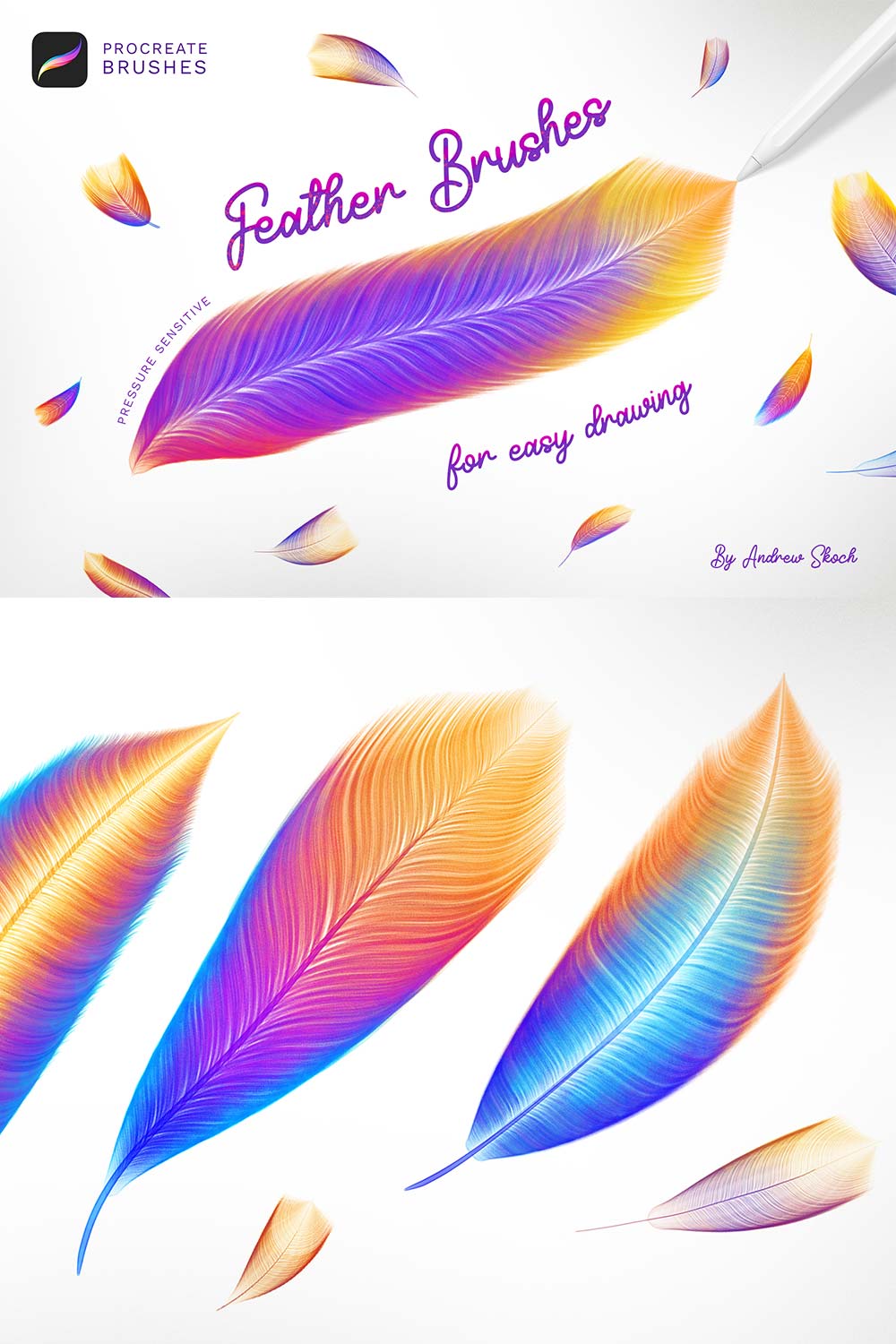 Feathers Procreate Brushes pinterest preview image.
