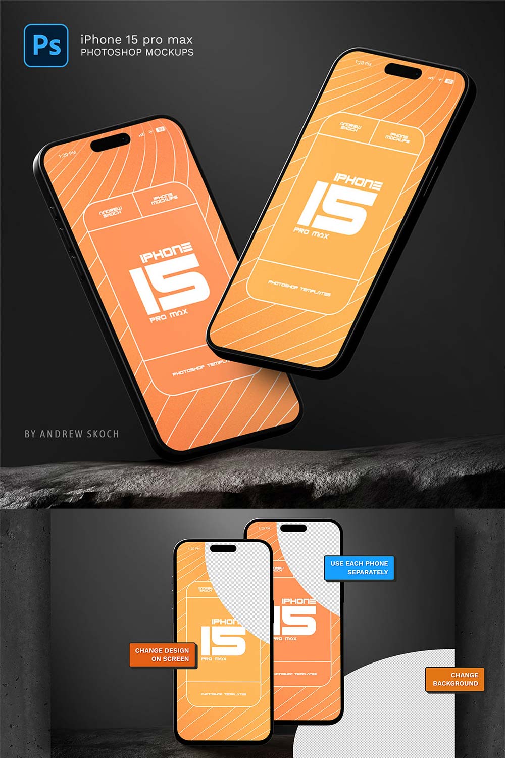 iPhone 15 Pro Max Mockup pinterest preview image.