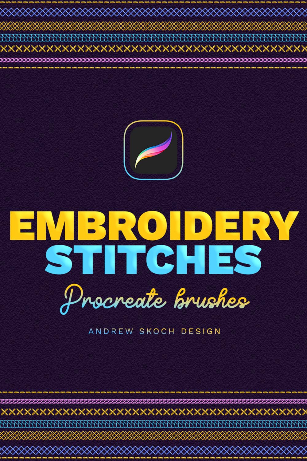 Embroidery Stitches Procreate Brushes pinterest preview image.
