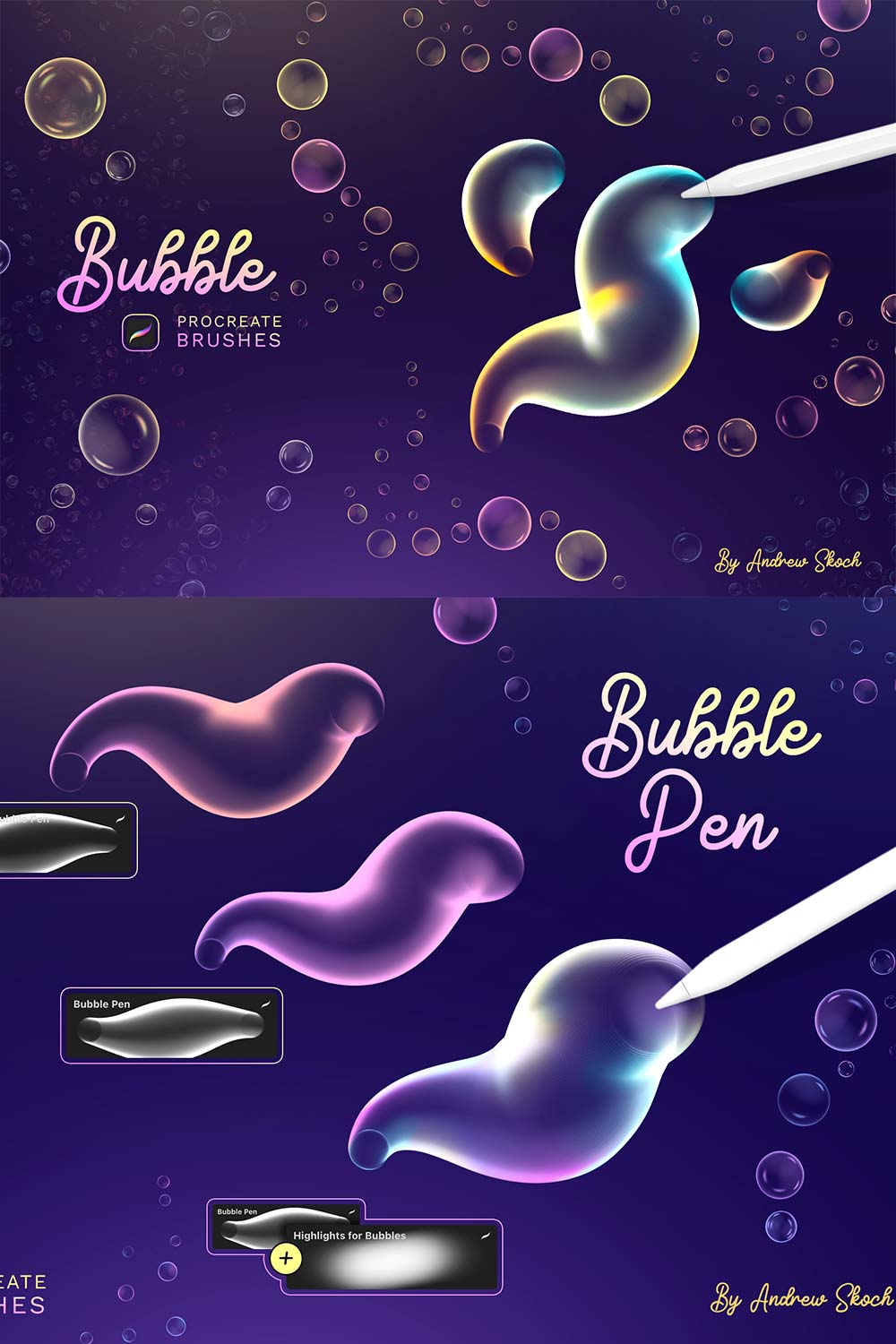 Bubbles Procreate Brushes pinterest preview image.