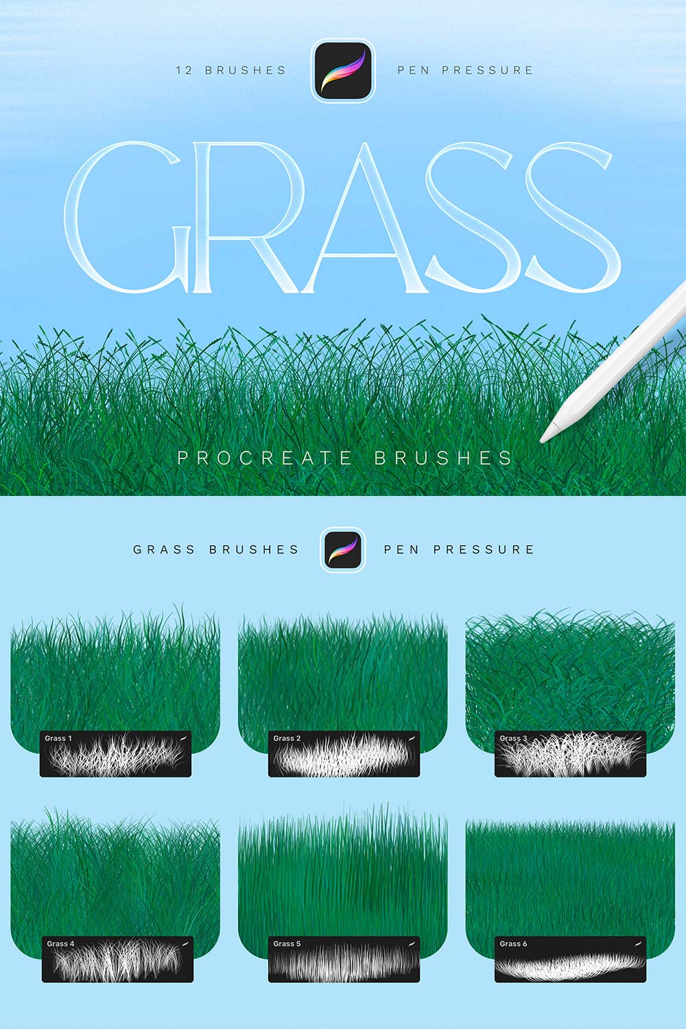 Grass Procreate Brushes pinterest preview image.