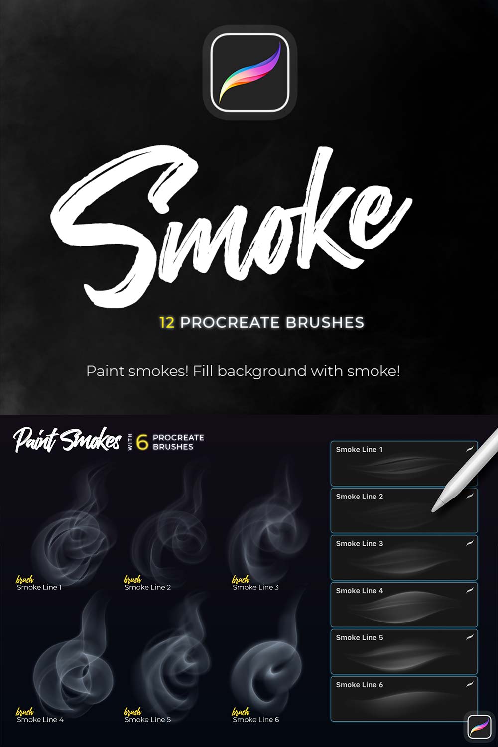 Smoke Procreate Brushes pinterest preview image.