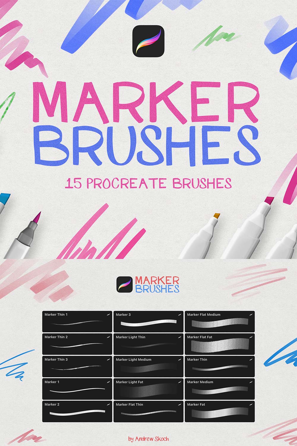 Marker Procreate Brushes pinterest preview image.