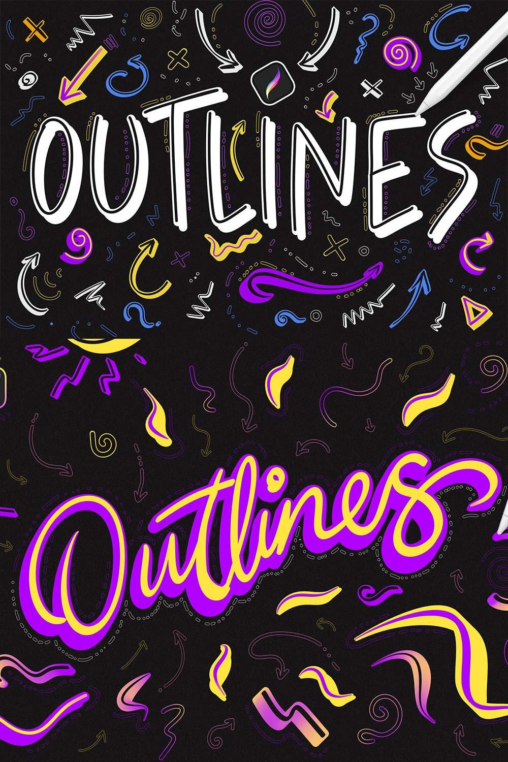 Outline Procreate Brushes pinterest preview image.