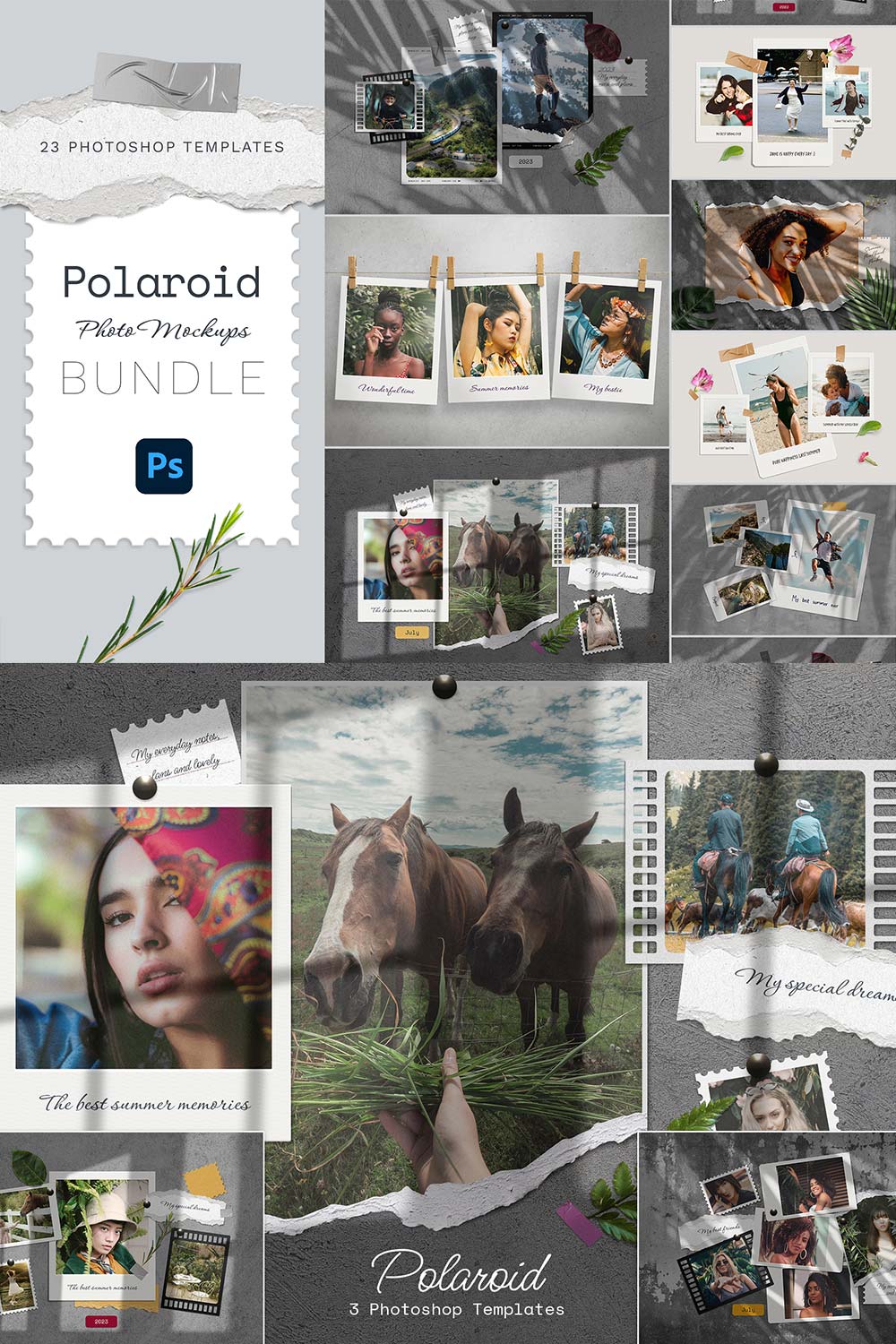 Polaroid Photo Templates Bundle pinterest preview image.