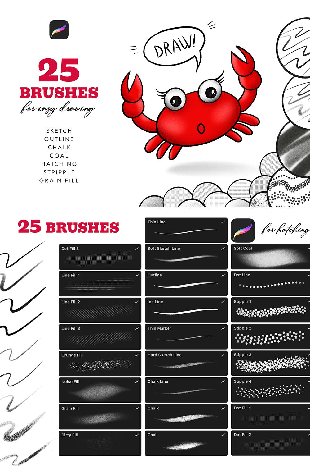 Basic Brushes for Procreate pinterest preview image.