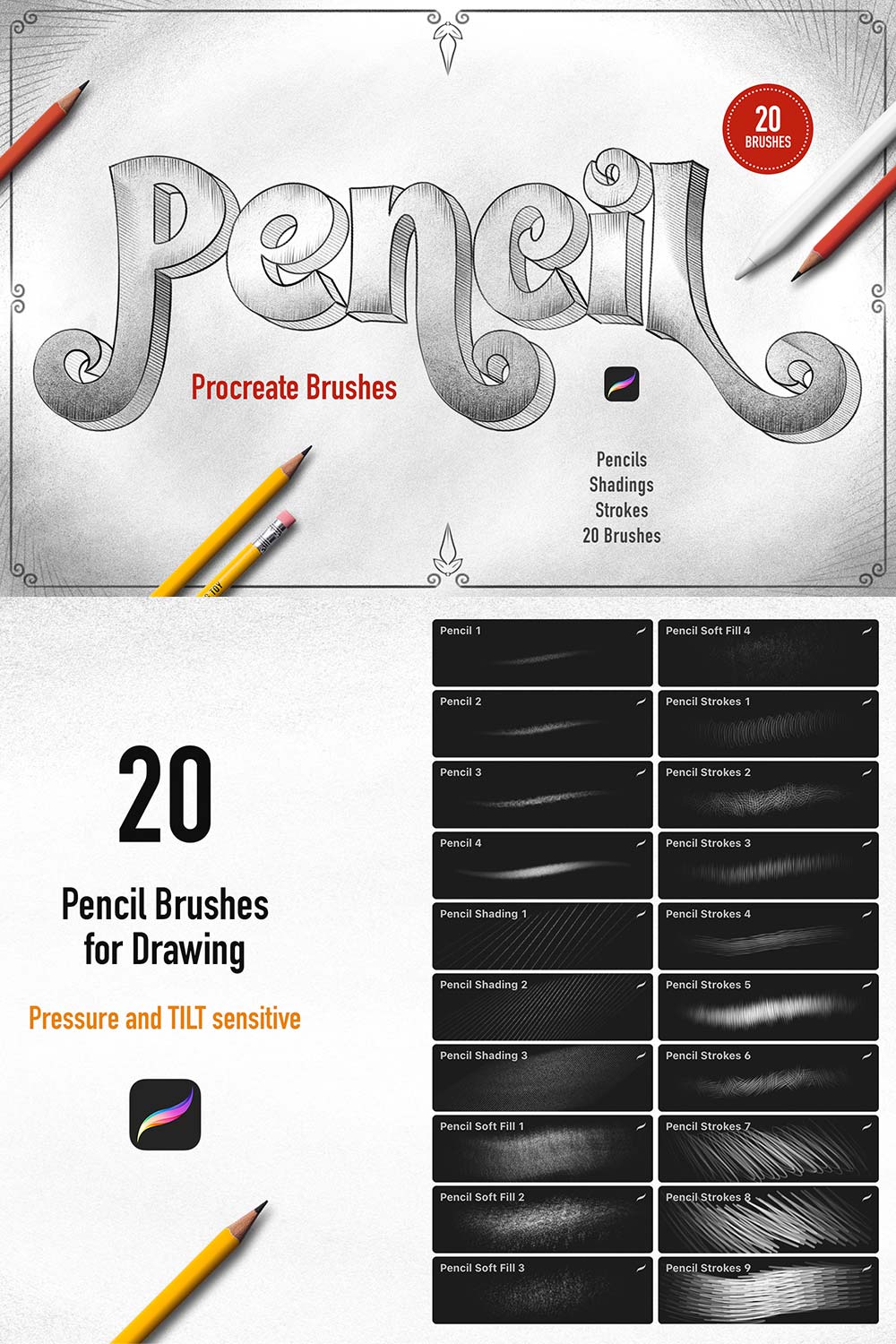 Pencils Procreate Brushes pinterest preview image.