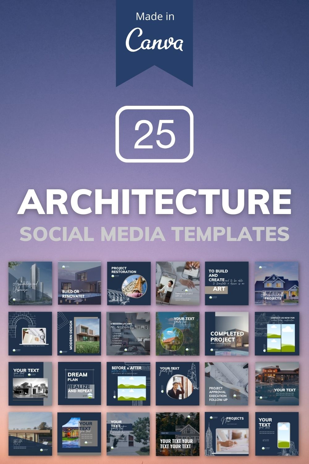25 Architecture Social Media Templates Fully Editable In Canva pinterest preview image.