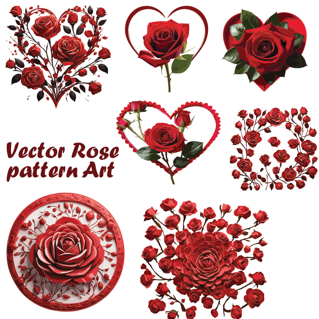 Vector realistic different shape Red color rose flower pattern preview image.