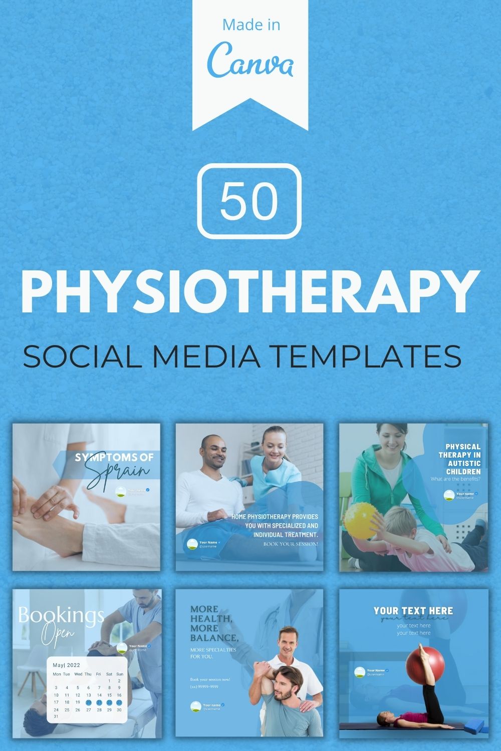 50 Premium Physiotherapy Canva Templates For Social Media pinterest preview image.