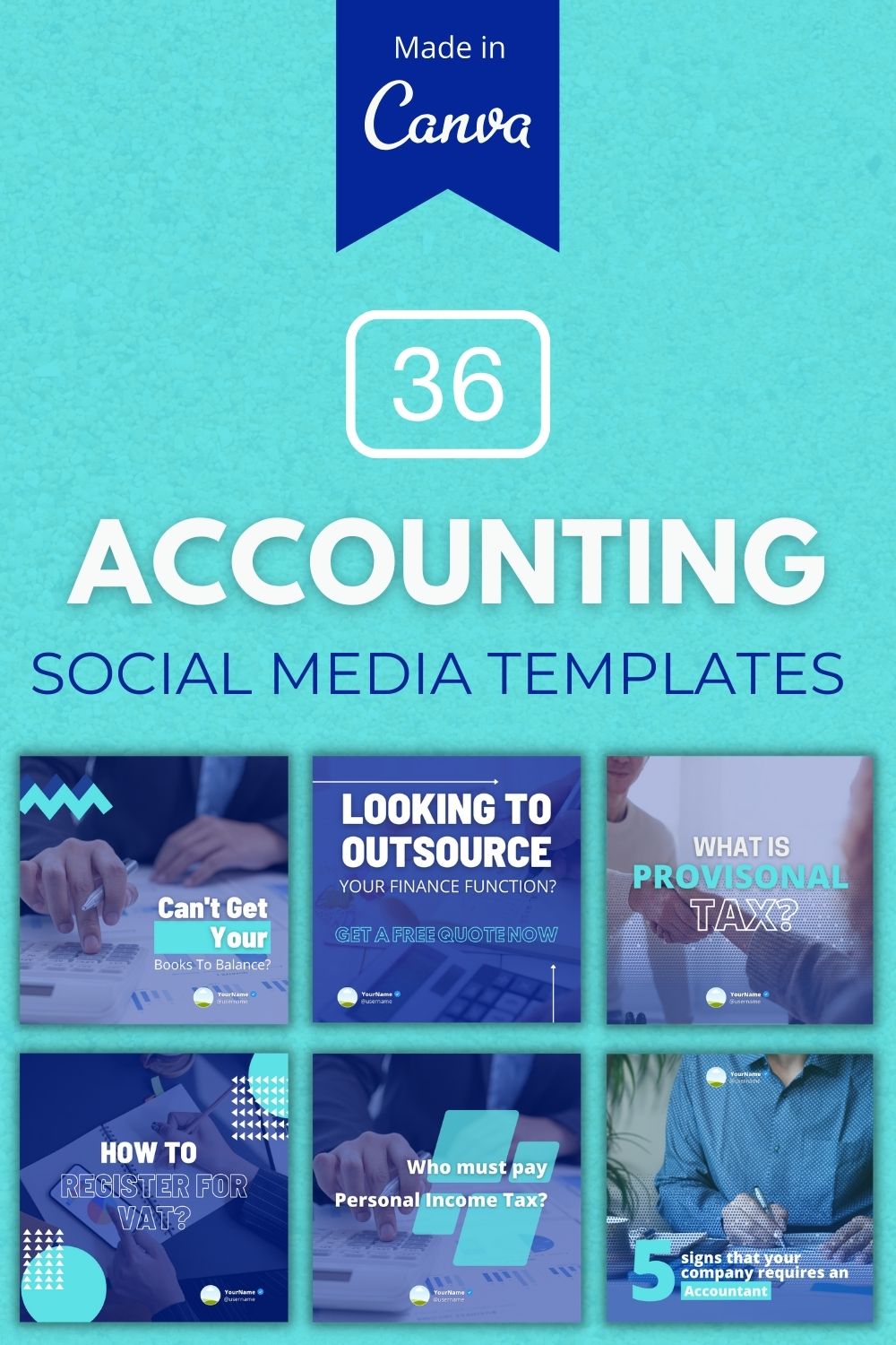 36 Premium Accounting Canva Templates For Social Media pinterest preview image.