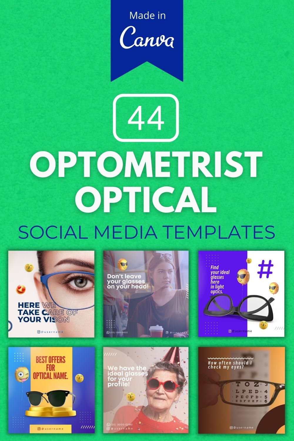 44 Premium Optometrist Canva Templates For Social Media pinterest preview image.