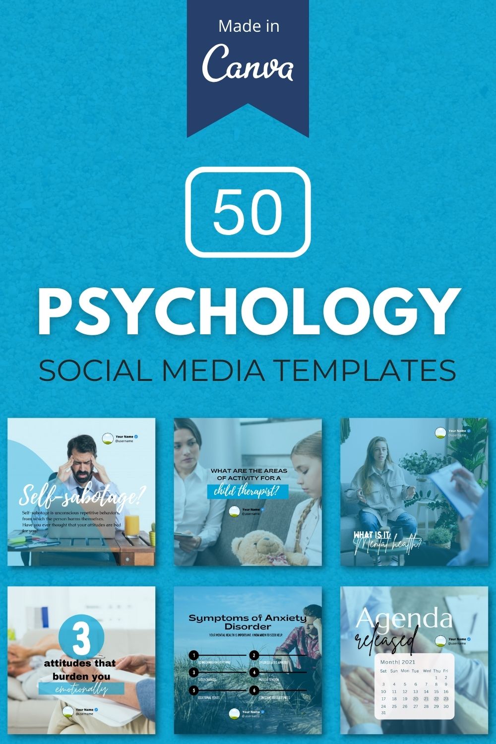 50 Premium Psychology Canva Templates For Social Media pinterest preview image.