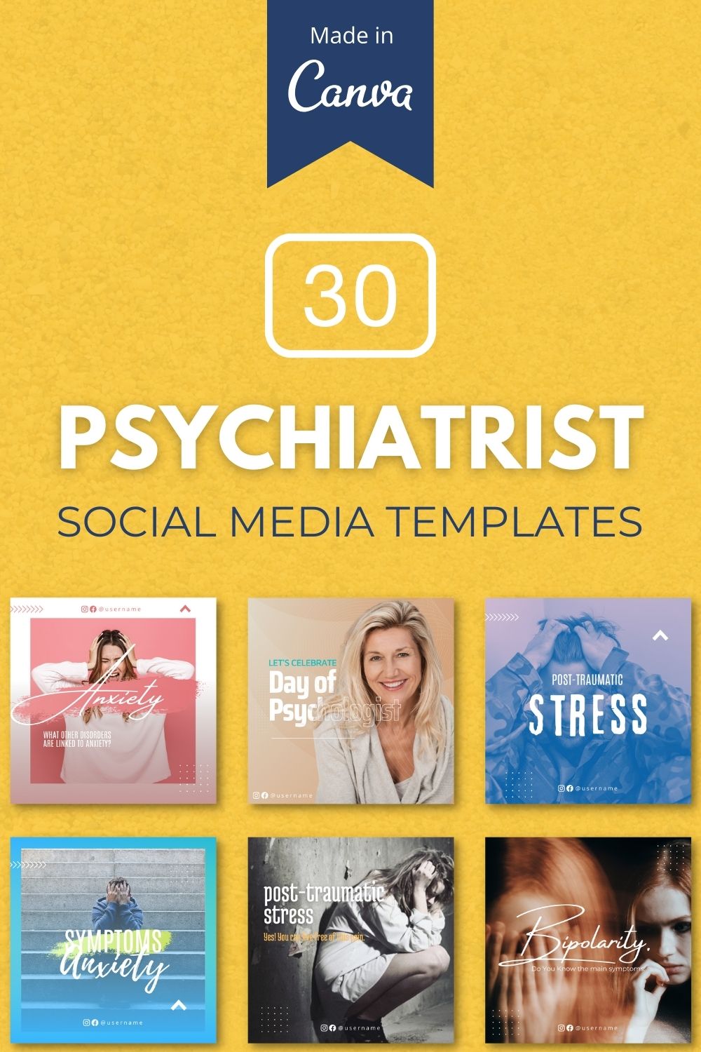 30 Psychiatrist Canva Templates For Social Media pinterest preview image.