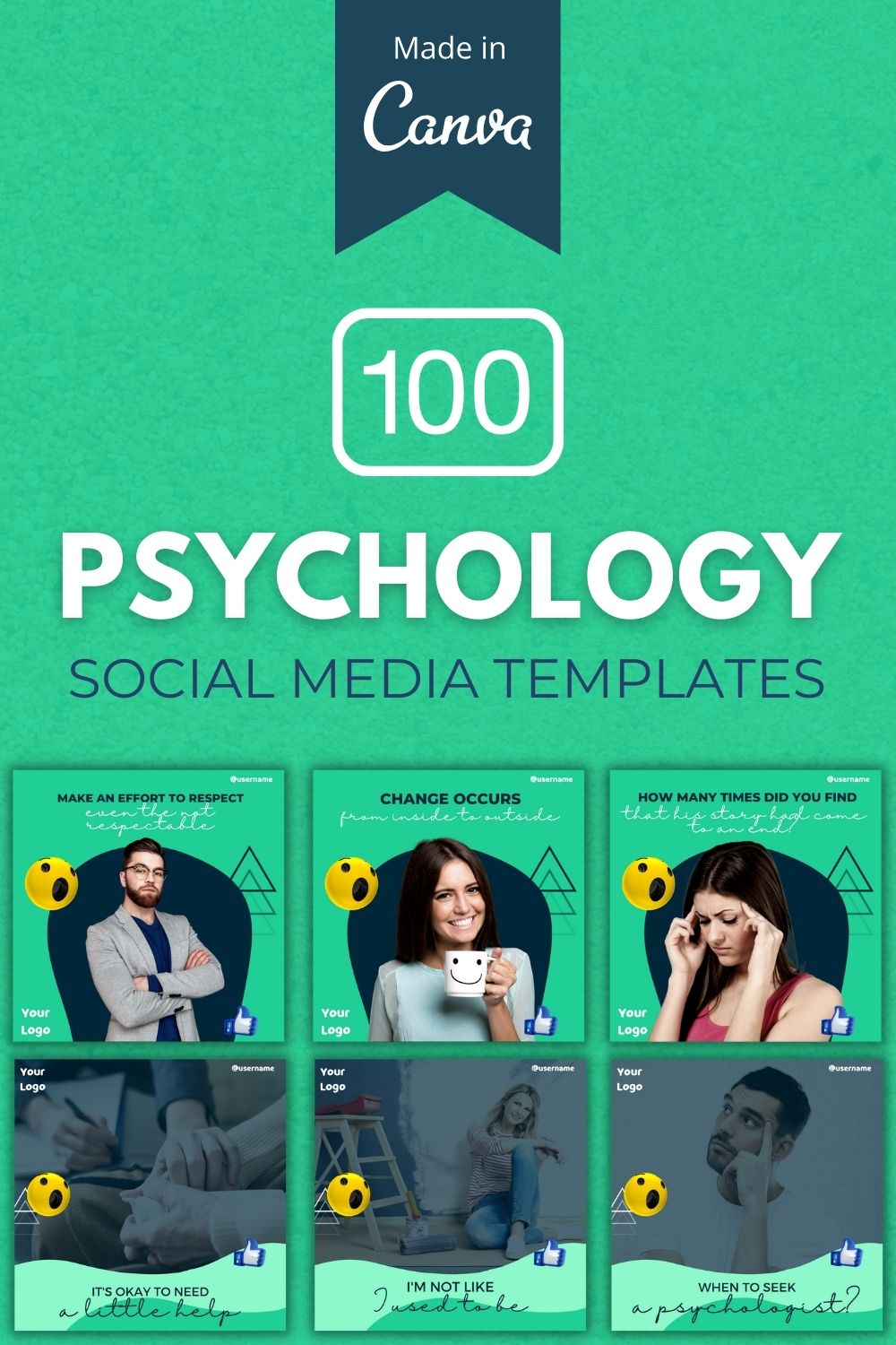 100 Psychology Canva Templates For Social Media pinterest preview image.