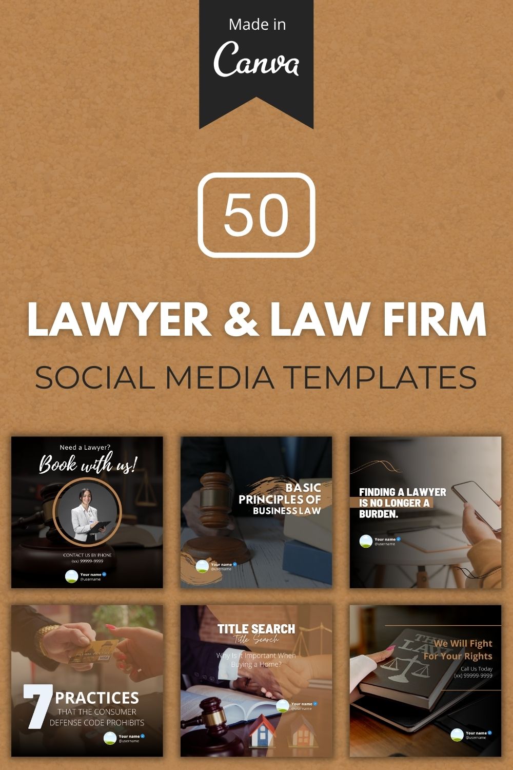 50 Premium Lawyer Canva Templates For Social Media pinterest preview image.