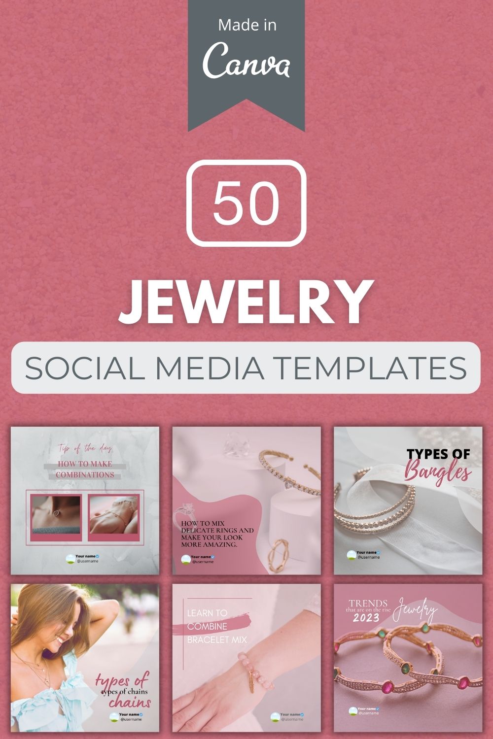 50 Premium Jewelry Canva Templates For Social Media pinterest preview image.