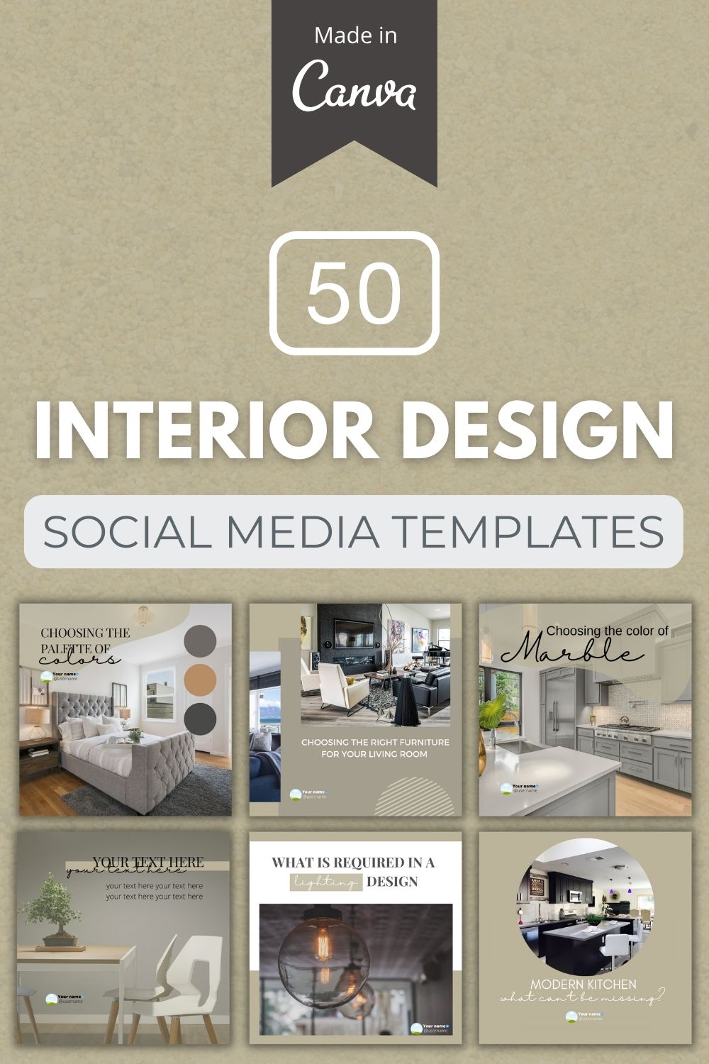 50 Premium Interior Design Canva Templates For Social Media pinterest preview image.