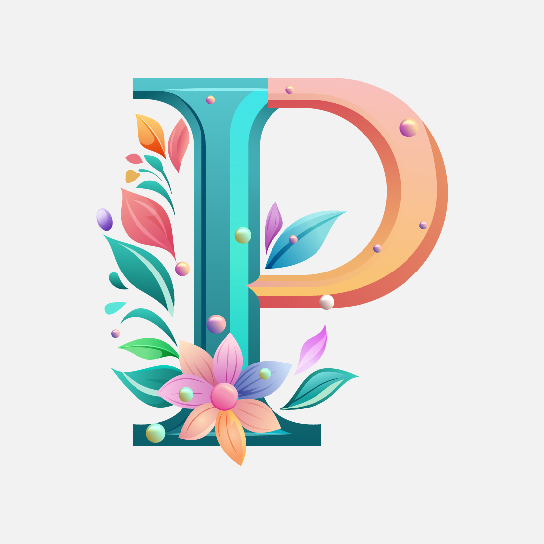 Floral alphabet P Logo for wedding invitations, greeting card, birthday, logo, poster other ideas preview image.