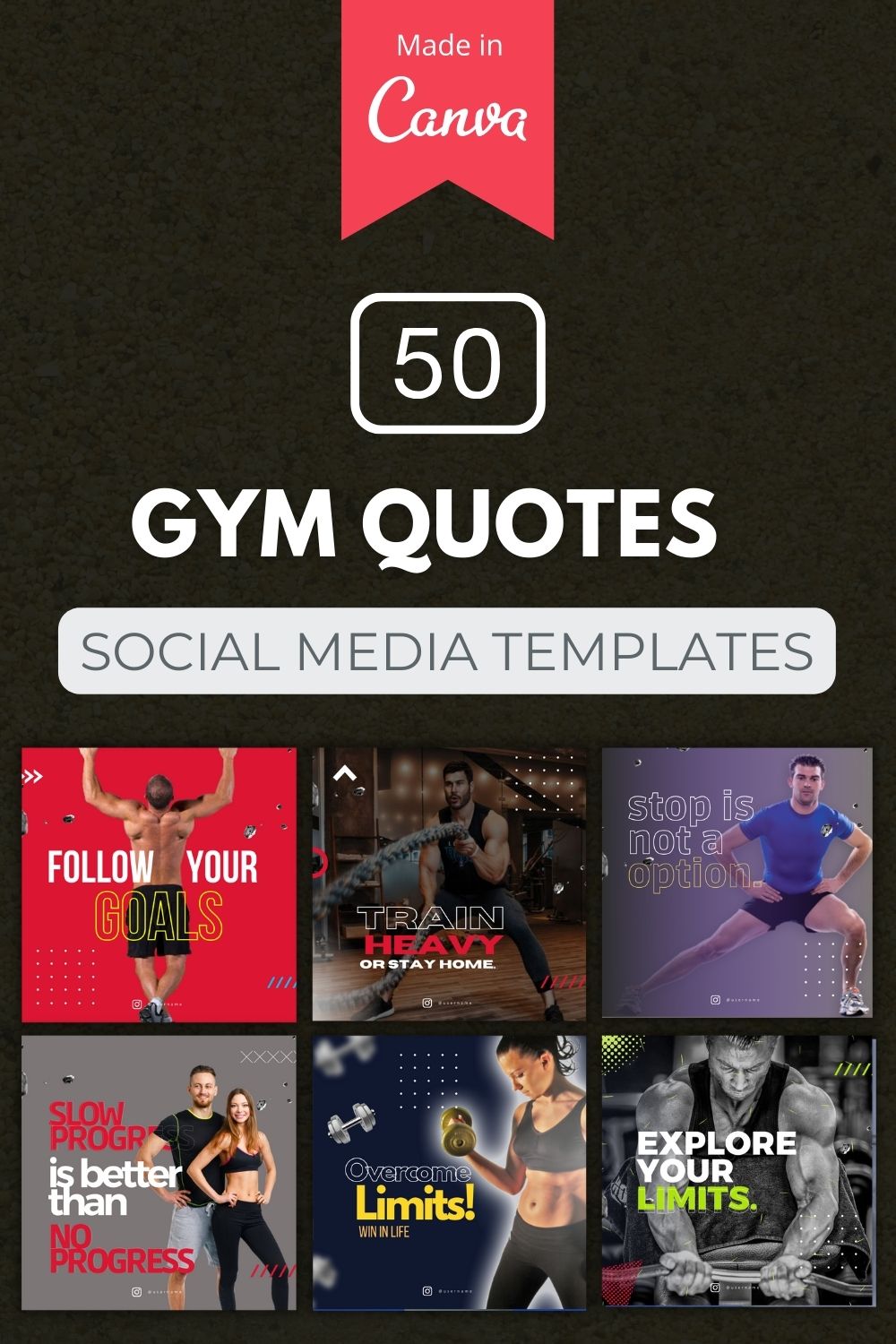 50 Premium Gym Quotes Canva Templates For Social Media pinterest preview image.