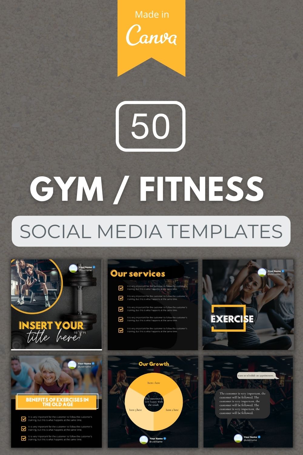 50 Premium Gym Canva Templates For Social Media pinterest preview image.