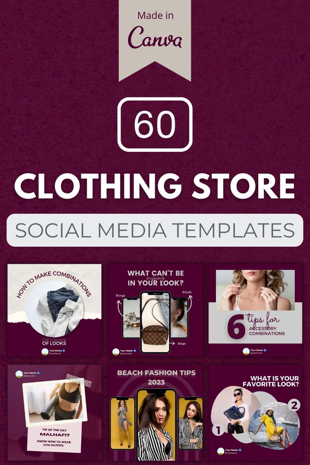 60 Premium Clothing Canva Templates For Social Media pinterest preview image.