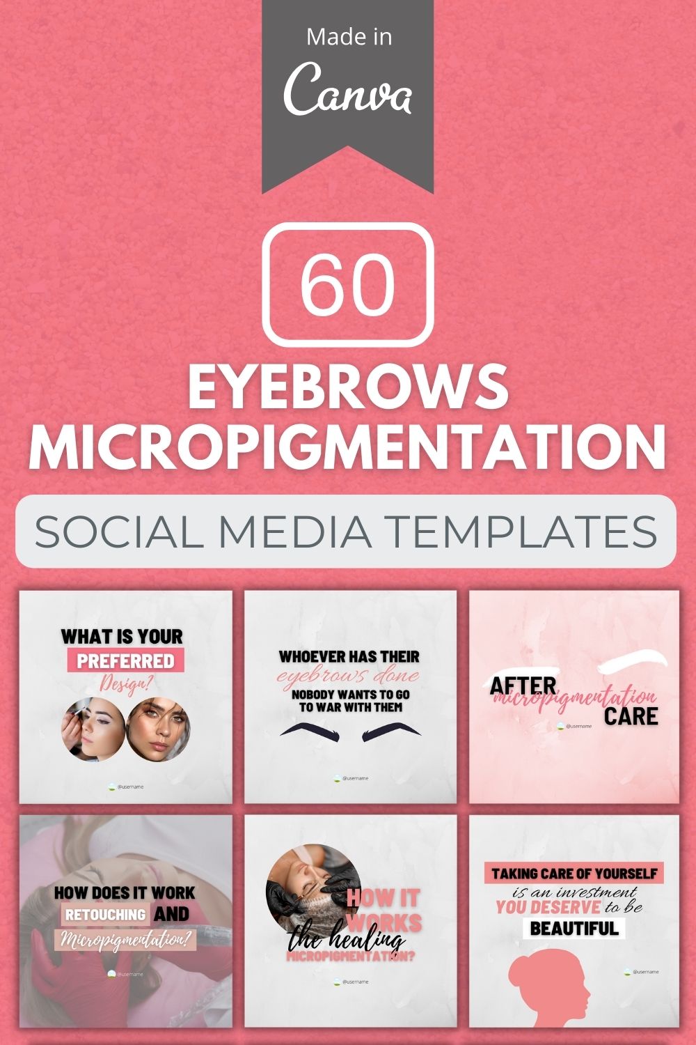 60 Premium Eyebrows Micropigmentation Canva Templates For Social Media pinterest preview image.