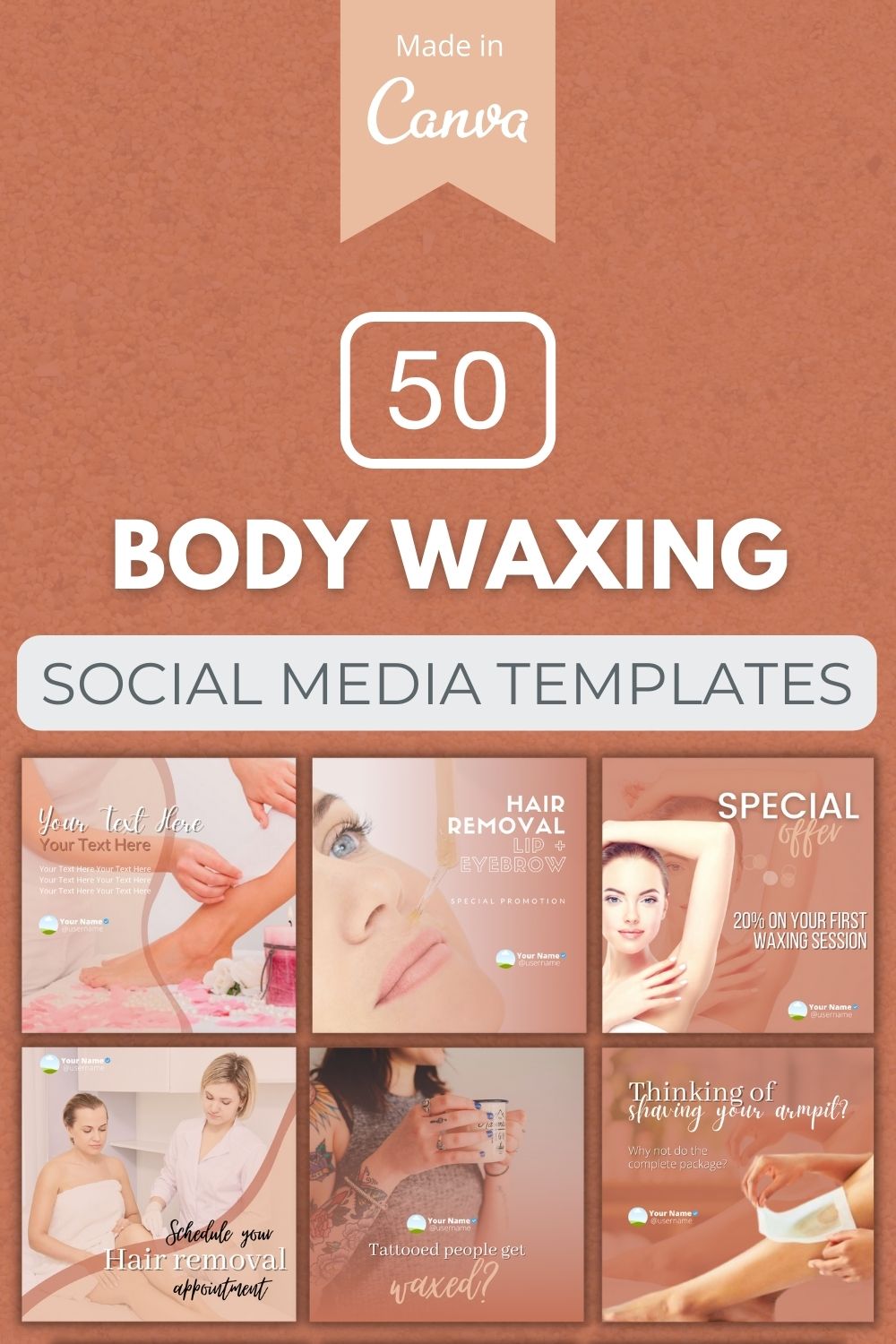 50 Premium Body Waxing Canva Templates For Social Media pinterest preview image.