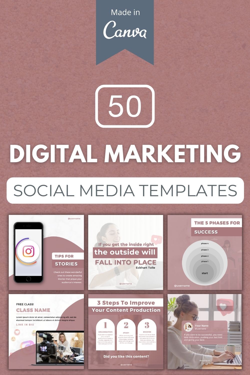 50 Premium Digital Marketing Canva Templates For Social Media pinterest preview image.