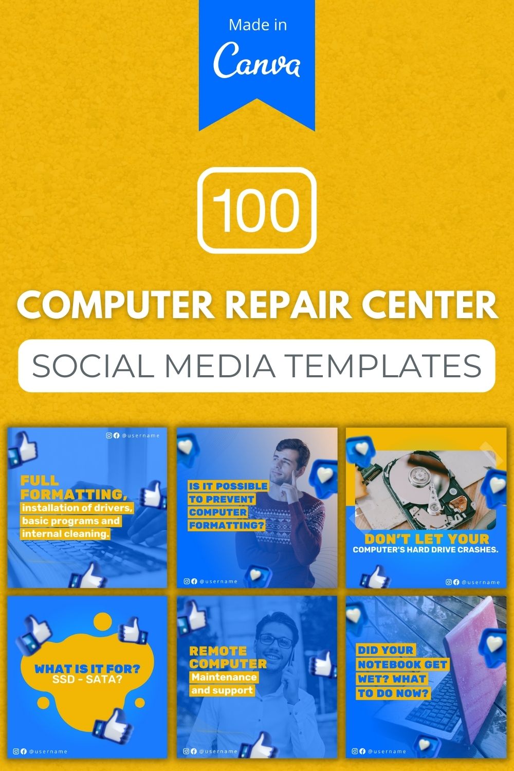 100 Computer Repair Center Canva Templates For Social Media pinterest preview image.