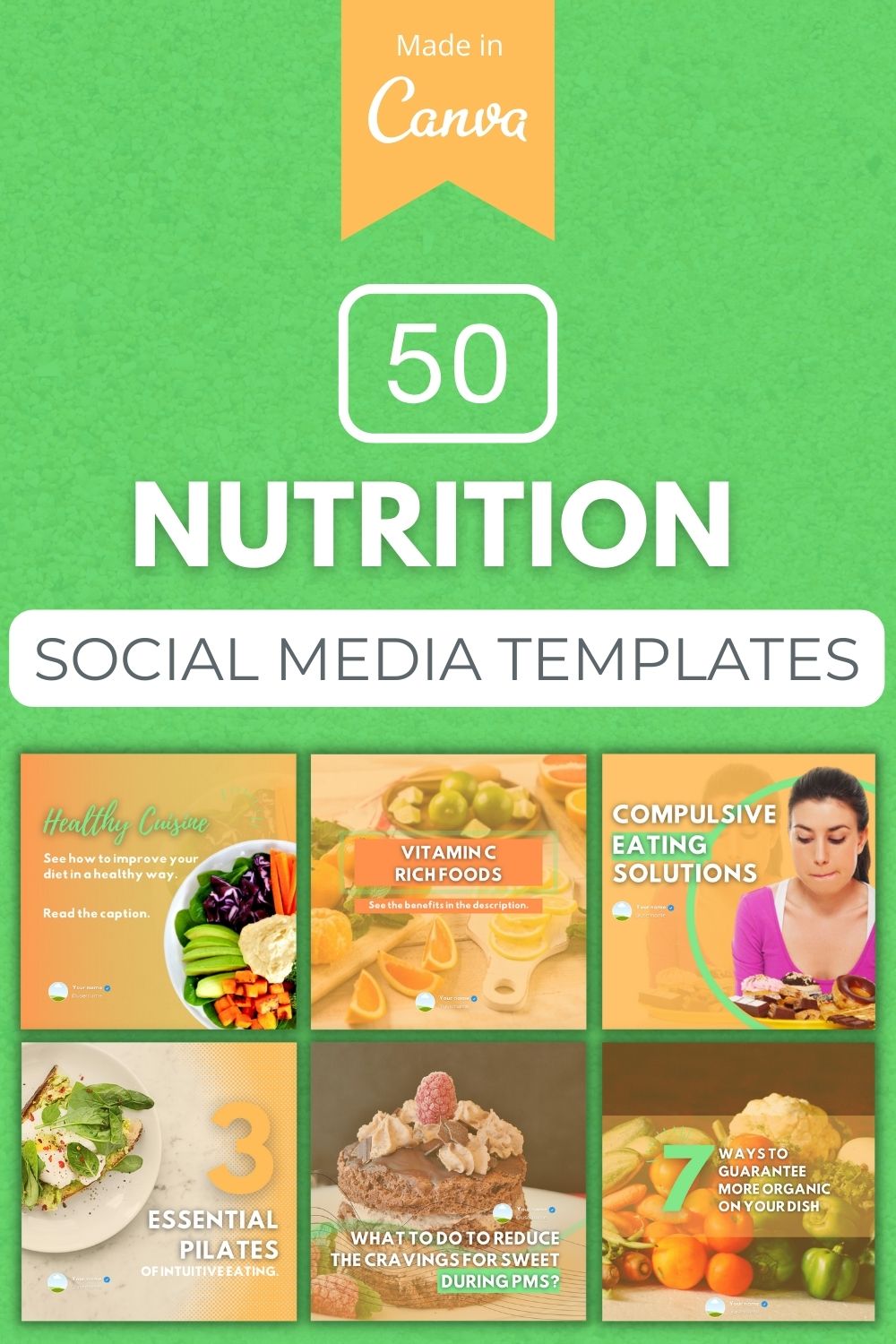 50 Nutrition Canva Templates For Social Media pinterest preview image.