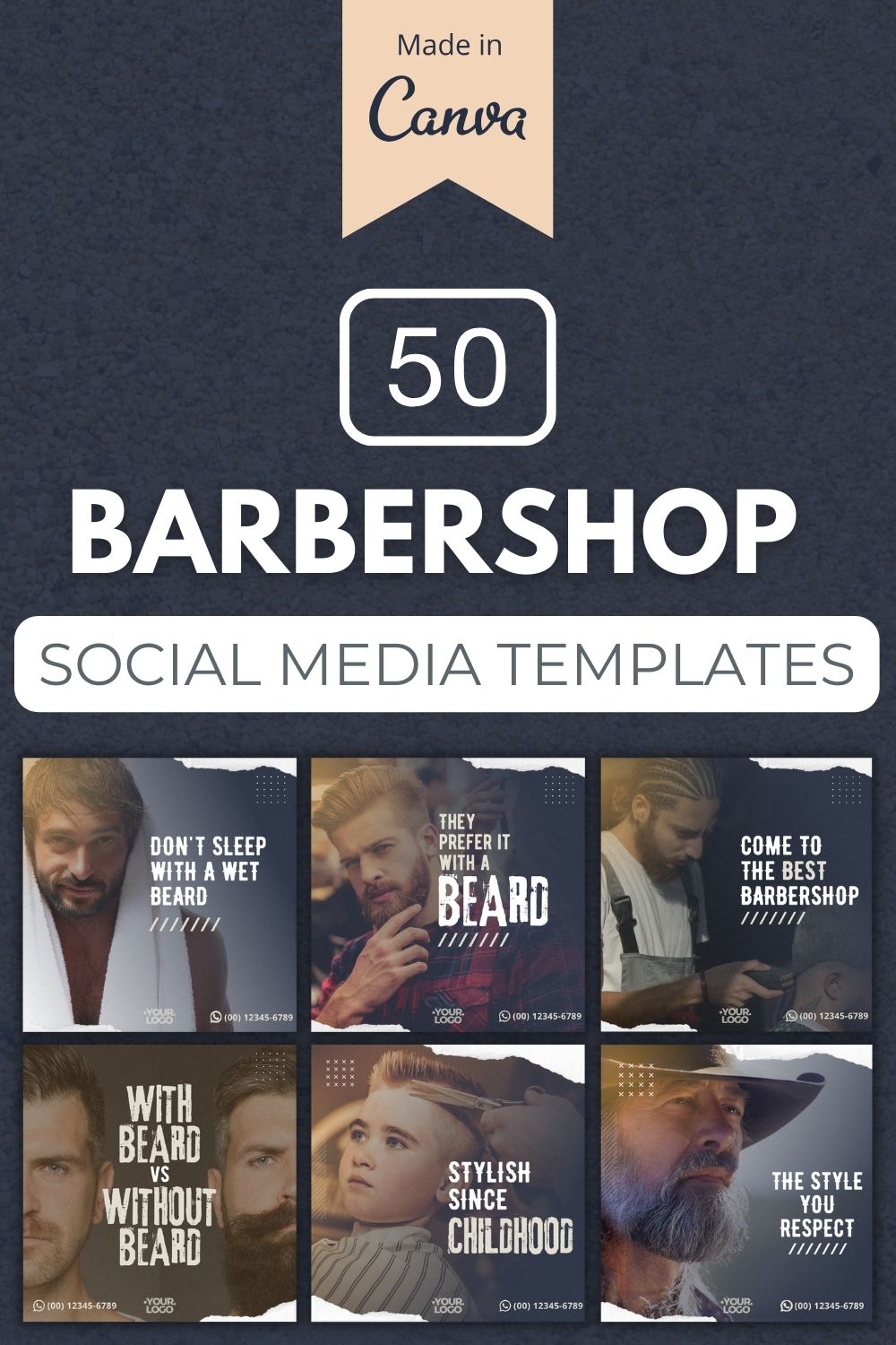 50 Barbershop Canva Templates For Social Media pinterest preview image.