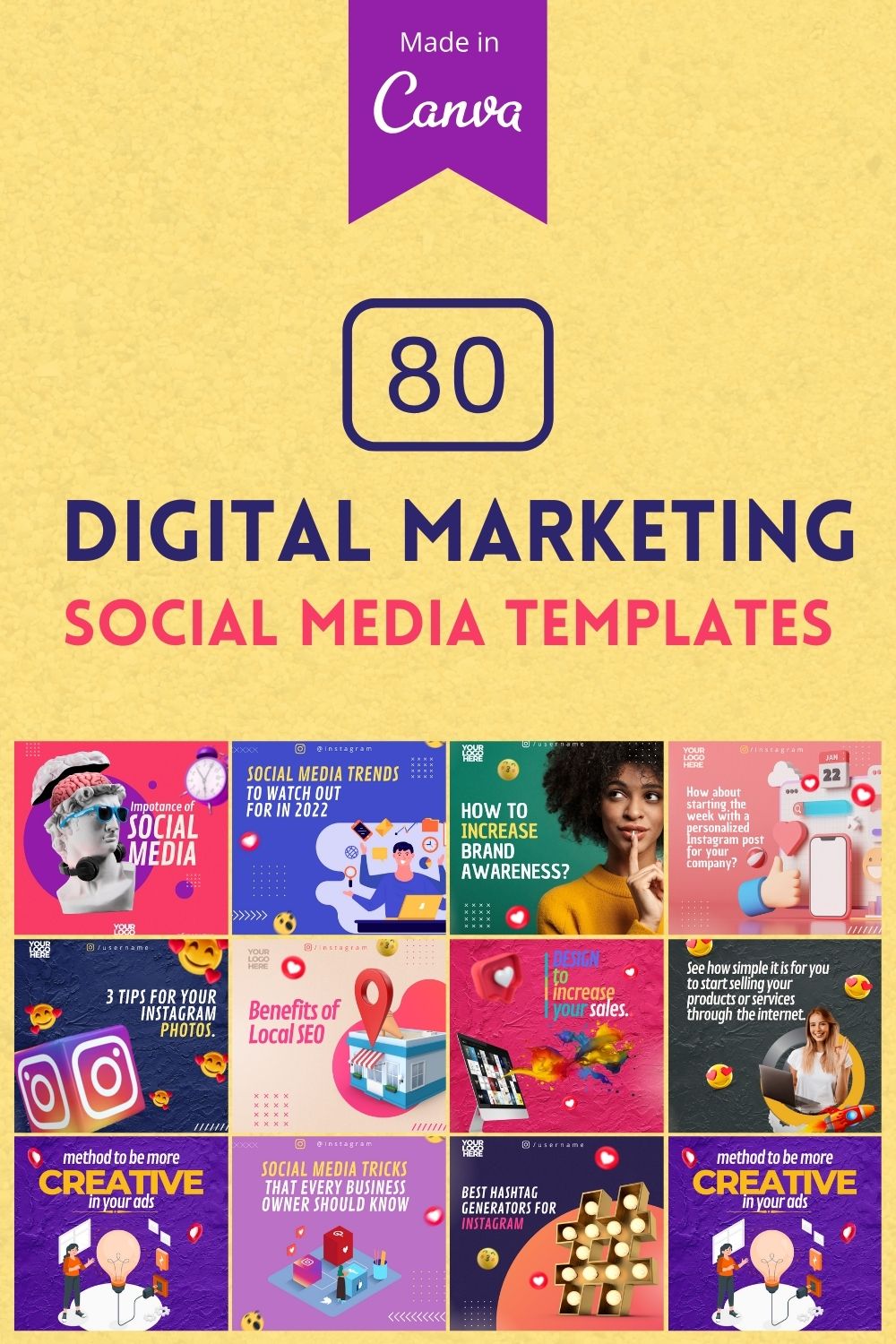 80 Premium Digital Marketing Canva Templates For Social Media pinterest preview image.