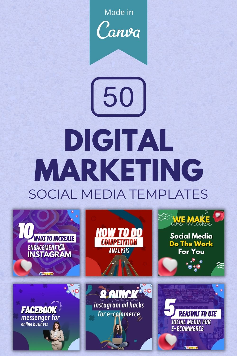50 Digital Marketing Canva Templates For Social Media pinterest preview image.