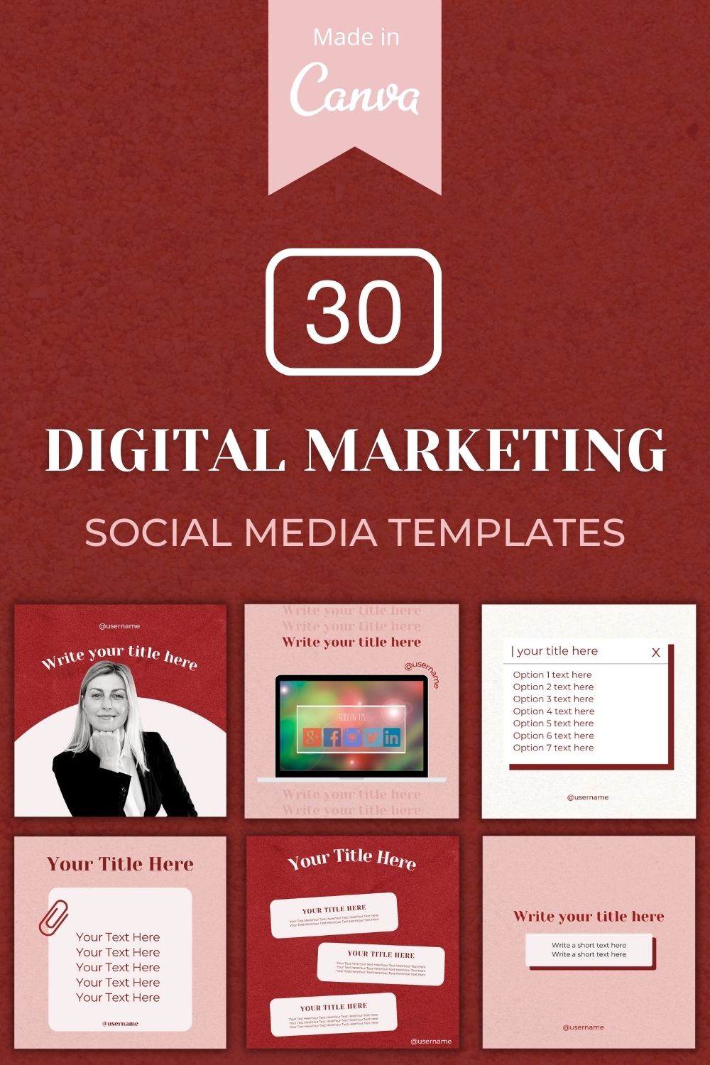 30 Premium Digital Marketing Canva Templates For Social Media pinterest preview image.