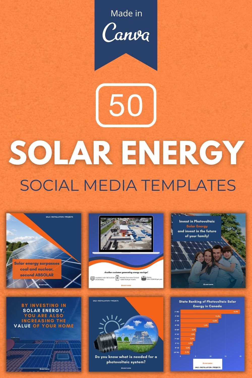 50 Solar Energy Canva Templates For Social Media pinterest preview image.