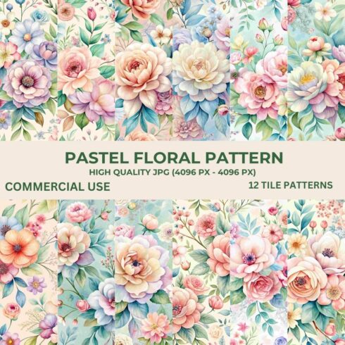 Pastel Floral Illustration Tile Pattern Bundle cover image.