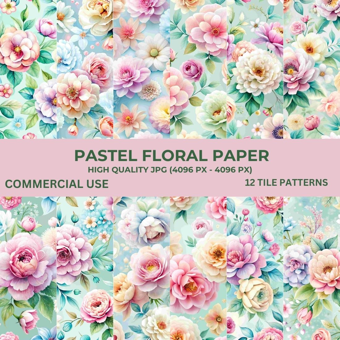 Pastel Floral Paper Pattern Bundle Soft and Elegant Designs for Crafting And Scrapbooking preview image.