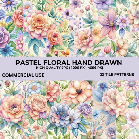 Pastel Floral Hand Drawn Pattern Bundle cover image.