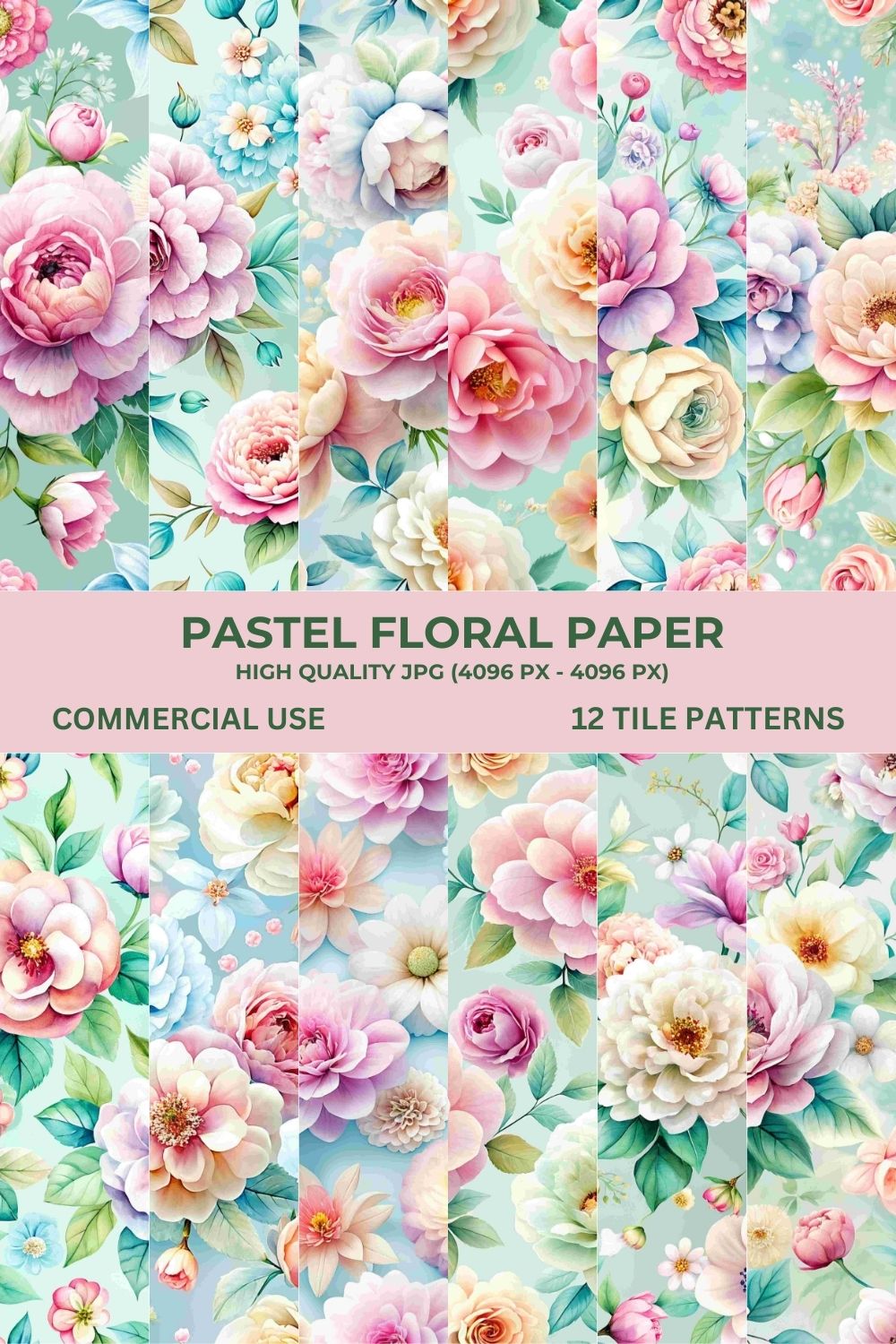 Pastel Floral Paper Pattern Bundle Soft and Elegant Designs for Crafting And Scrapbooking pinterest preview image.