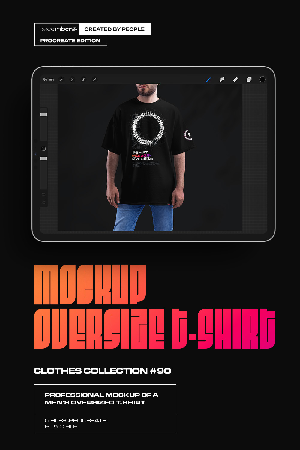 5 Mockups Oversize T-shirt for Procreate pinterest preview image.
