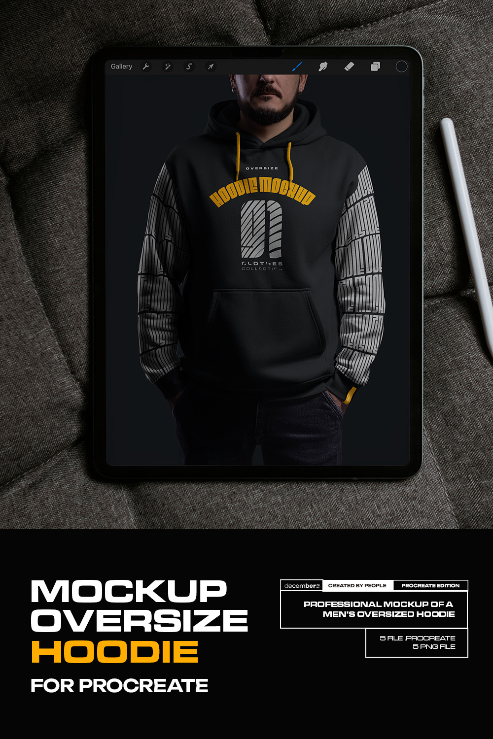 5 Mockups Oversize Hoodie for Procreate pinterest preview image.