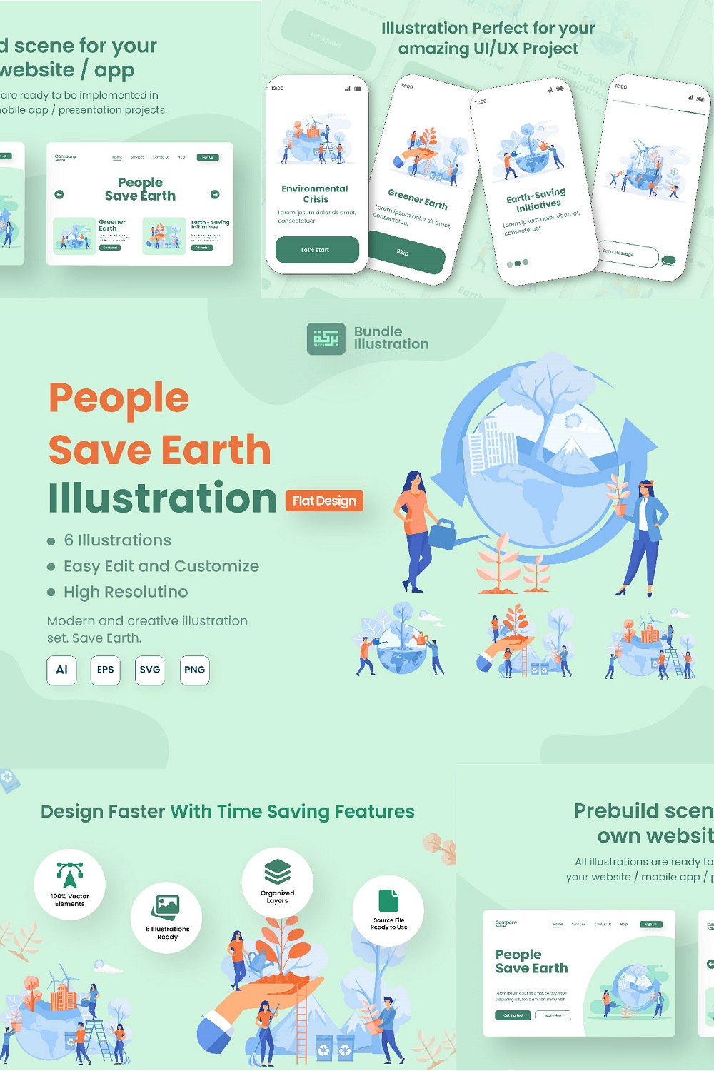 Earth Saving Illustration Design pinterest preview image.