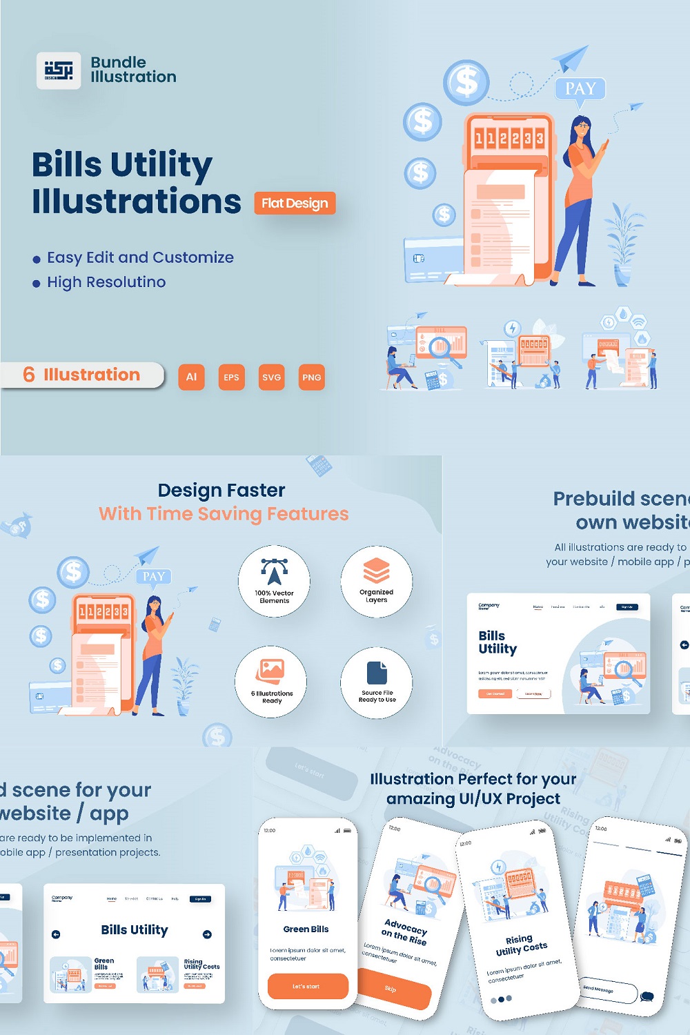 Electricity Usage Bill Illustration Design pinterest preview image.