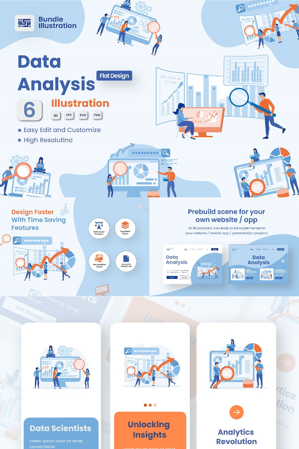 Data Analysis Illustration Design for Web & App Presentations pinterest preview image.