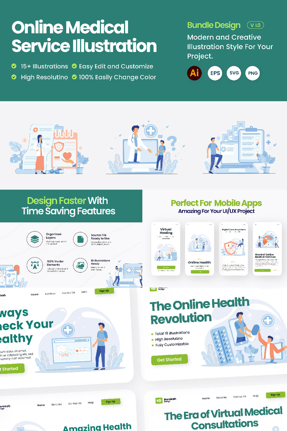 Illustrations Related to Health Care & Medical Doctors pinterest preview image.