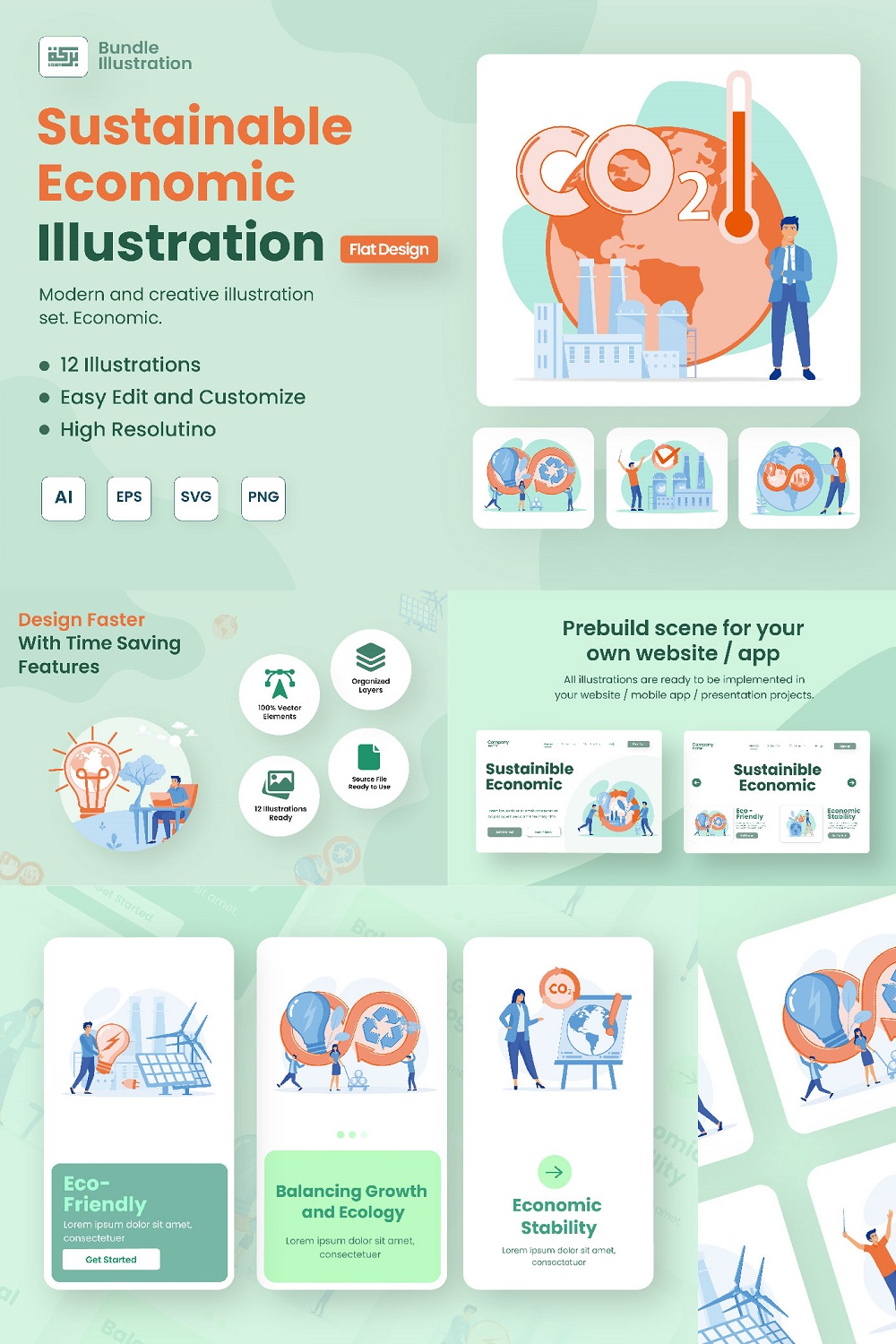 Sustainable Economic Development Illustration Design pinterest preview image.